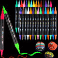 30 Colour Acrylic Paint Markers with Brush & Fine Tip for Adults - Dual Tip Art Pens for Rock Painting, Wood, Stone, Glass, Ceramic Decorating & DIY Crafts, Vibrant Acrylic Ink Paint Pens