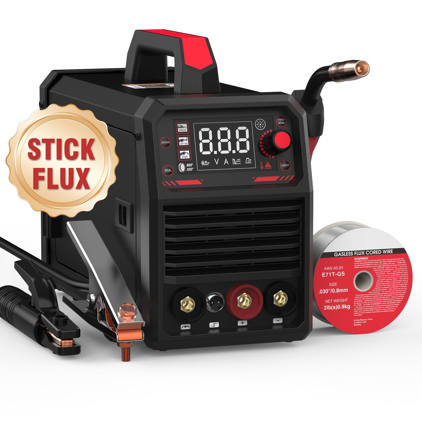 YESWELDER 135Amp Flux Core MIG/Stick Welder, 110V, Lift TIG Compatible, with IGBT Inverter, Large LED Display