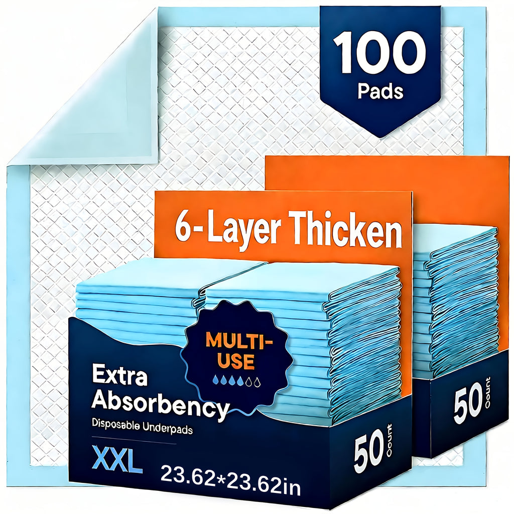 Extra Large Disposable Bed Pads 50-Pack – 23.62”×23.62” Hospital-Grade Incontinence Underpads, 6-Layer Absorbent Leak-Proof Mattress Protector for Adults, Seniors, Postpartum & Pets | ShopVora CA