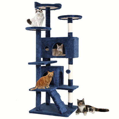 Cat Tree 54-Inch Multi-Level Indoor Cat Tower – House-Style Cat Condo with Scratching Posts, Activity Center & Playful Toys for Indoor Cats