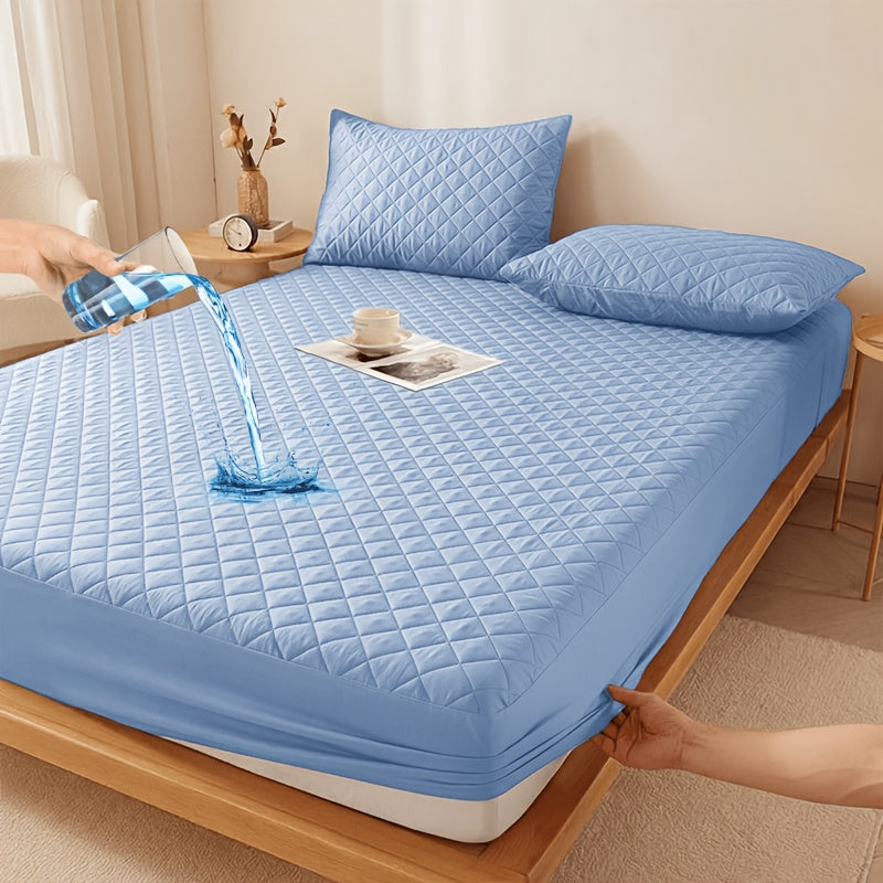 Waterproof Mattress Protector with Embossed Design – Non-Slip Thickened Cover, 21" Deep Pocket, Optional Pillowcase, Twin Full Queen King, 19 Colours