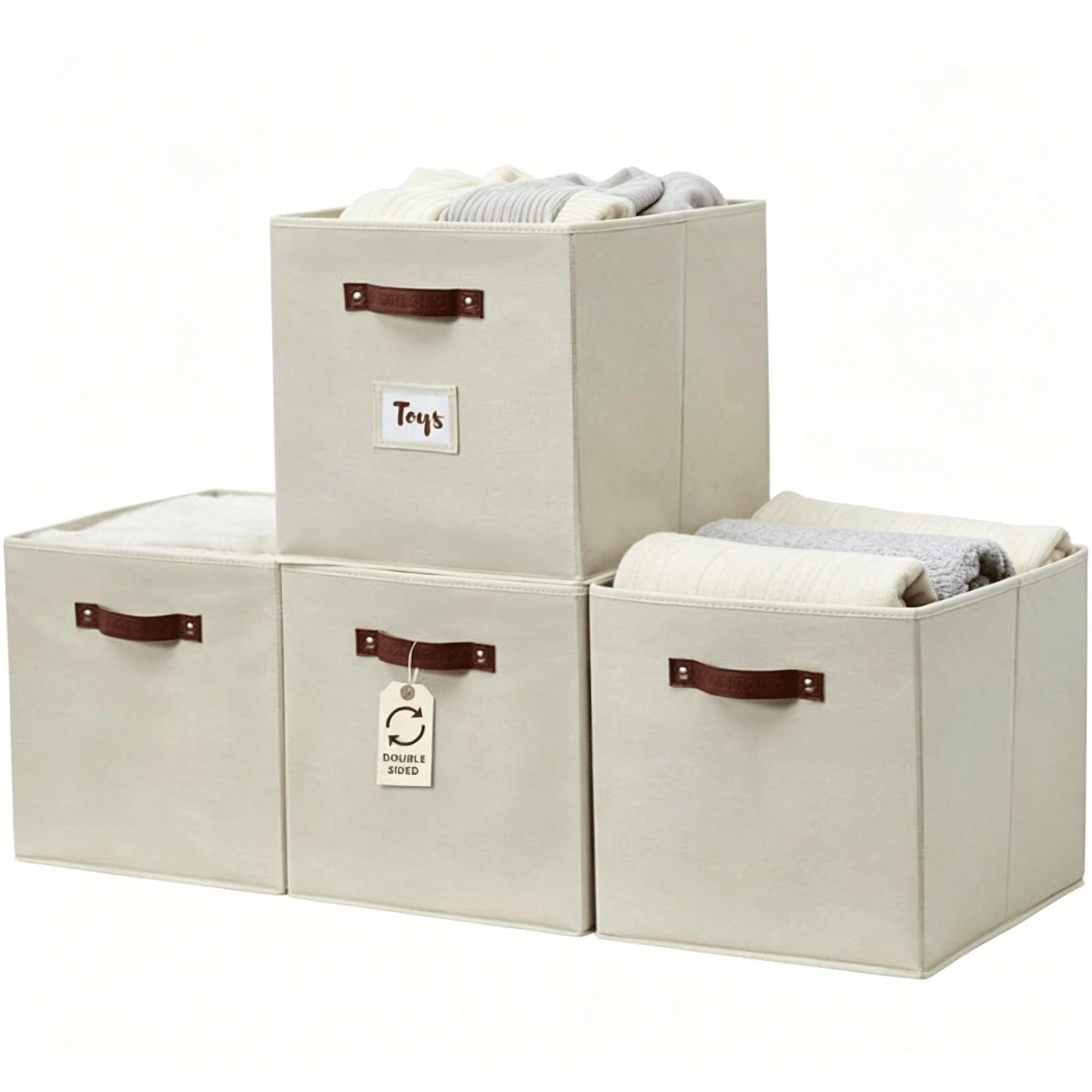 Foldable Storage Baskets with Labels 13x15x13 in, 11 lb Capacity, Set of 2/4/6 – Fabric Cube Bins for Kallax Shelves, Closet, Bedroom, Office Organization, Beige
