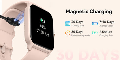 Smartwatch with Built-in Alexa, 1.8" HD Touch Screen, Answer & Make Calls, 100+ Sports Modes, Waterproof Fitness Tracker with Pedometer for iPhone & Android – Smart Watch for Women & Men