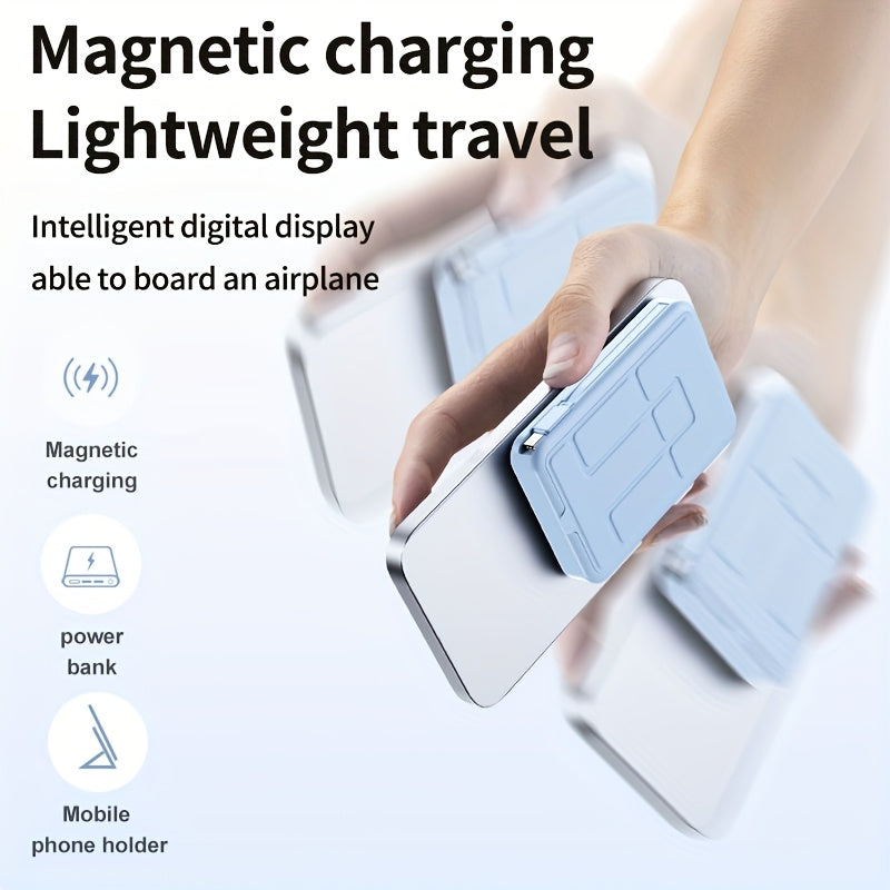 10000mAh Magnetic Fast Charging Power Bank with Digital Screen, Built-in 2 Charging Cables, USB Portable Mobile Phone Power Bank Can Charge 5 Devices At The Same Time, with Bracket, Compatible with iPhone 15/15 Plus/15 Pro/15 Pro Max/iPad