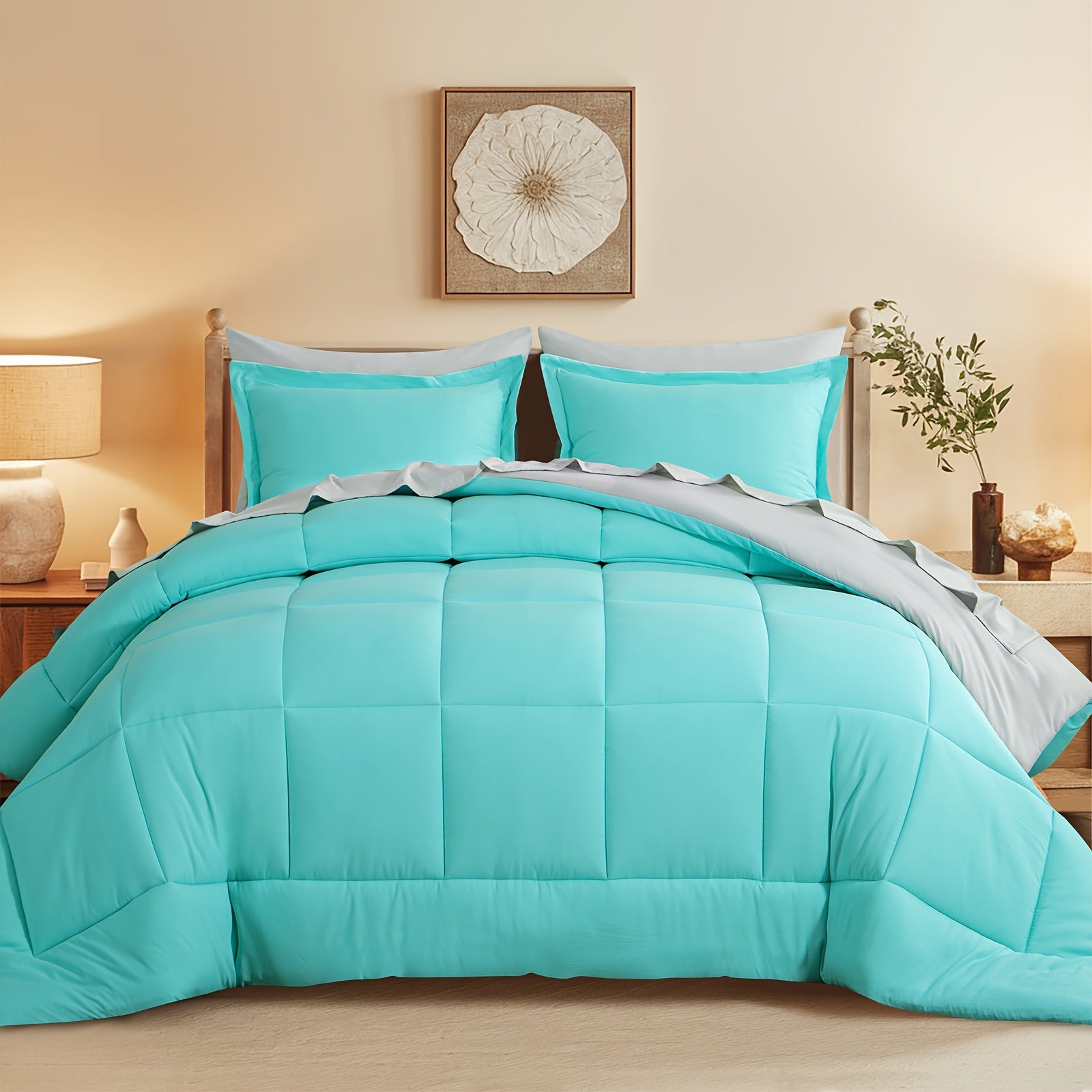 7pcs Luxurious Reversible Bedding, Soft Microfiber, Lightweight, Breathable, Easy to Care for - Includes Comforter, Flat Sheet, Fitted Sheet, And Pillowcases, Perfect As Gifts for The Family, Suitable for All Seasons