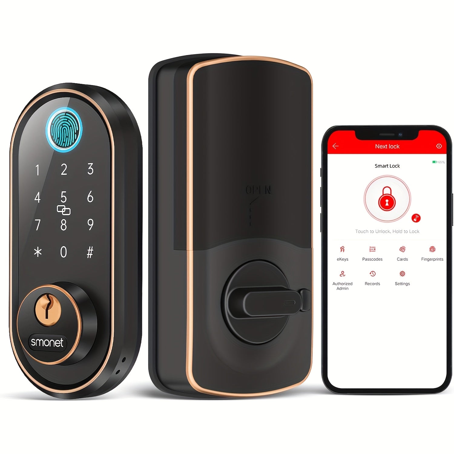 SMONET Smart Lock Front Door Fingerprint Keyless Entry Digital Keypad Deadbolt with Electronic Handle, Auto Lock & Wireless App Control — Home Exterior Door Canada