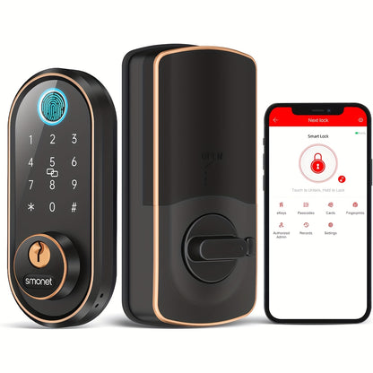 SMONET Smart Lock Front Door Fingerprint Keyless Entry Digital Keypad Deadbolt with Electronic Handle, Auto Lock & Wireless App Control — Home Exterior Door Canada