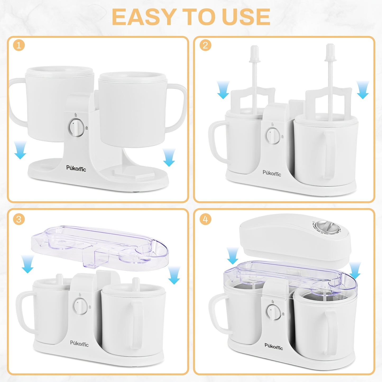 Dual-Cup Ice Cream & Frozen Yogurt Maker Machine – 33.81oz Detachable Design for Homemade Ice Cream, Frozen Yogurt & Fruit Smoothies, Easy to Use & Clean, Perfect Christmas Gift for Families
