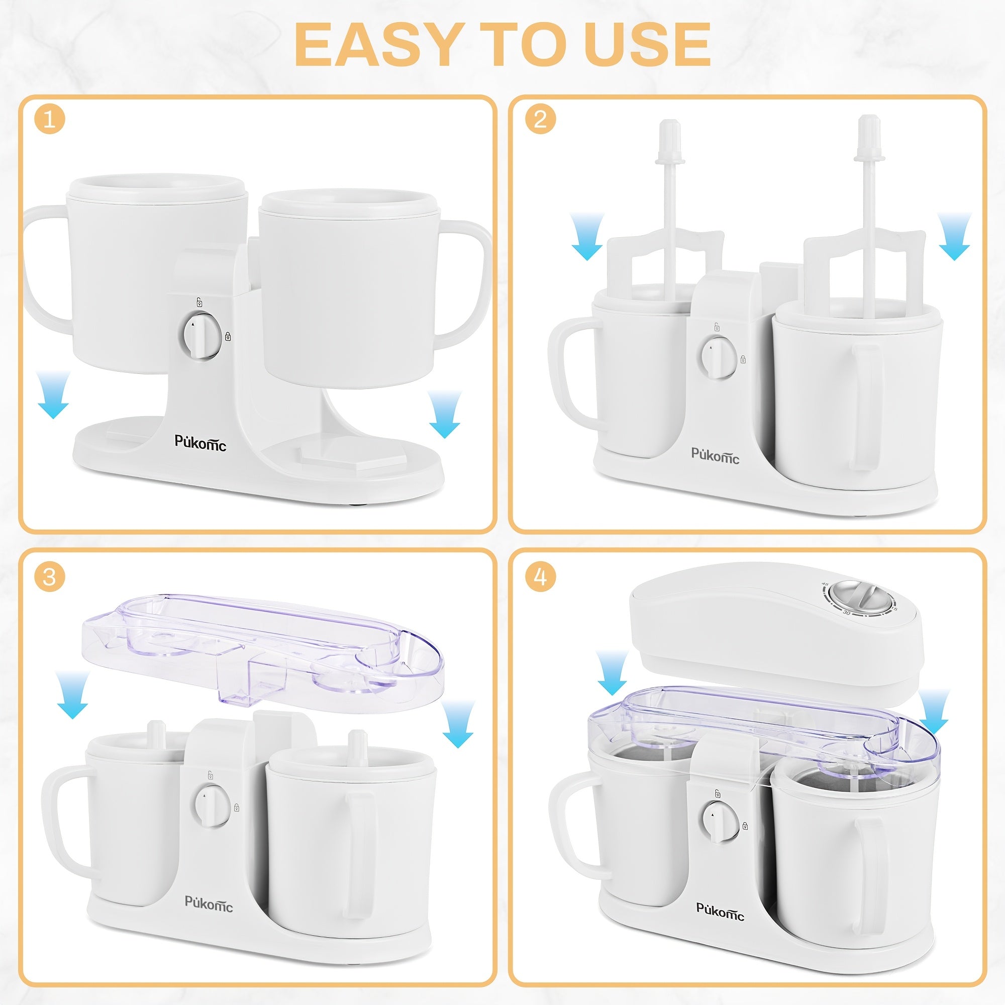 Homemade Delicious Ice Cream, Frozen Yogurt, And Fruit Smoothies, Easy to Make. 33.81oz Dual-cup Design, Detachable for Convenient Operation And Easy Cleaning, The Perfect Christmas Gift Choice!
