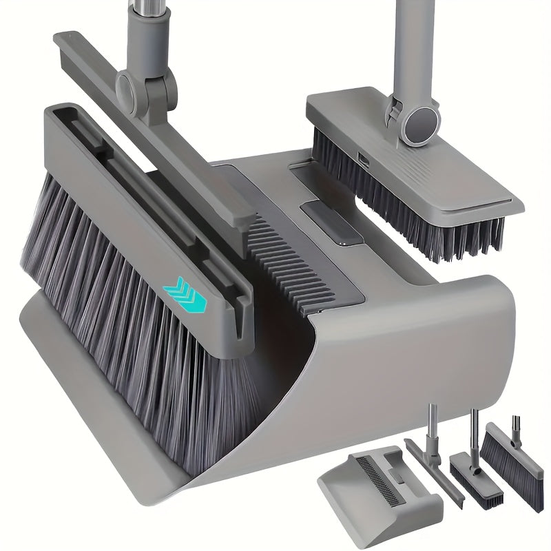 Extra-Long Broom and Dustpan Set with Floor Brush & Window Scraper – Multi-Functional Indoor/Outdoor Sweeping Kit for Tile, Hardwood, Kitchen & Pet Hair Daily Cleaning | ShopVora CA
