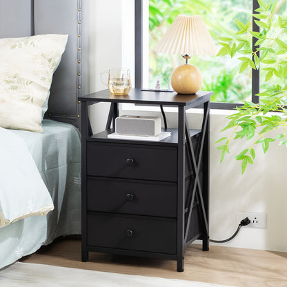 LED Nightstand with Charging Station & Fabric Drawers – Modern Bedside Table End Table for Bedroom Living Room, Better Storage (1pc or 2pcs Set)