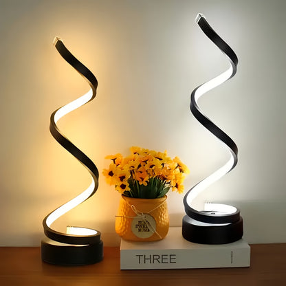 Dimmable Spiral Touch Table Lamp with USB-C Charging Port – 3-Way Dimming, LED Bulb Included, Modern Minimalist Bedside Desk Lamp for Bedroom & Living Room, Black or White