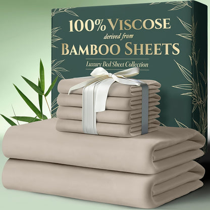 Cooling Bamboo Viscose Bed Sheets King Size Set with Pillowcases – Ultra-Soft Deep Pocket Cooling Sheets for Hot Sleepers Kids & Adults Bedroom