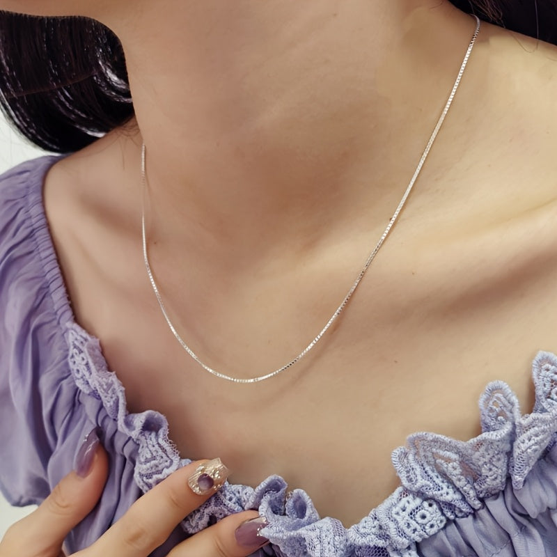5 925 Sterling Silvery Box Necklaces, Women'S Silvery Necklace, Men'S Silvery Necklace, Fashionable Minimalist, Wedding And Engagement Gifts, Hypoallergenic, 1Mm Wide, Exquisite Holiday Gifts