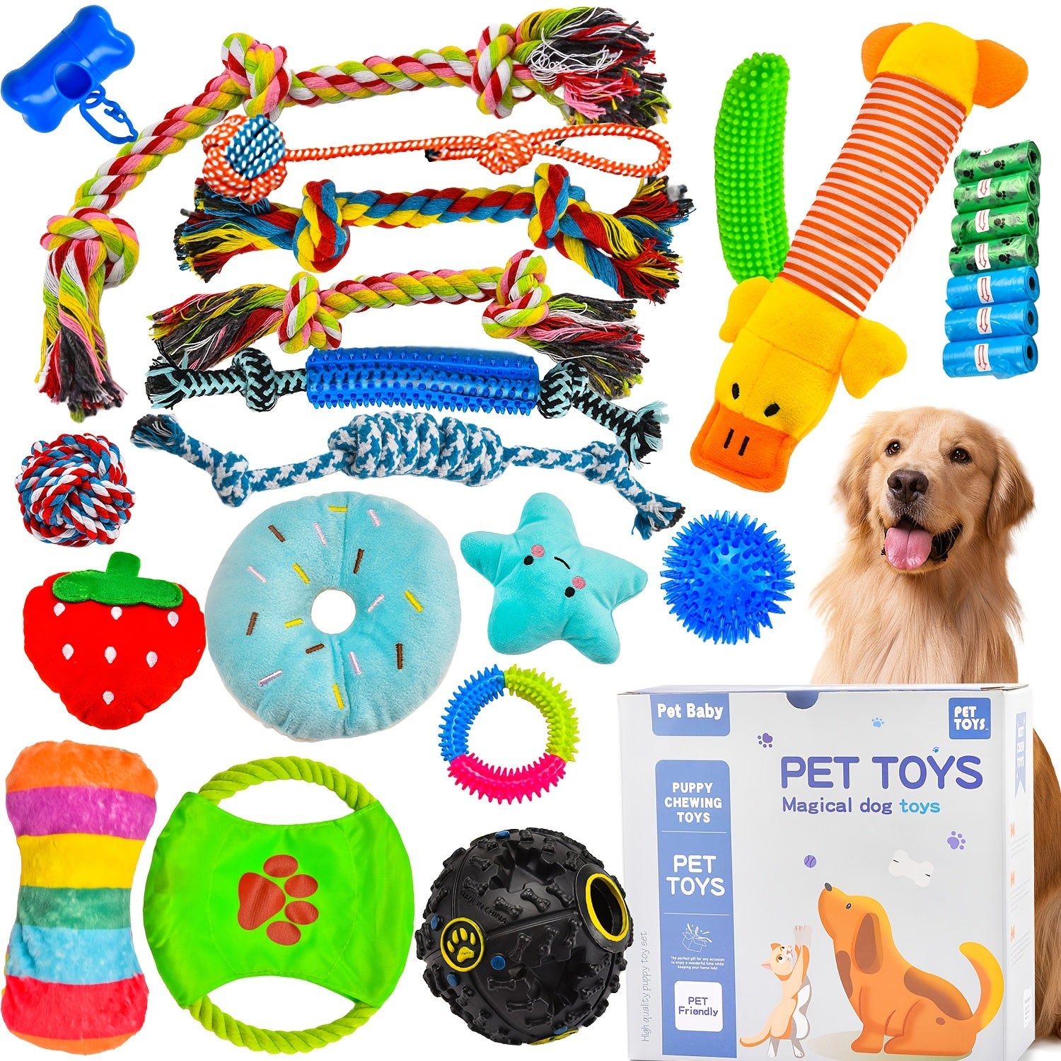 25 Pack Luxury Puppy Toys For Teething Small Dogs, Puppy Chew Toys With Cute Squeaky Dog Toys, Ball And More Rope Dog Chew ToysVisit The Zeaxuie Store, Without Battery