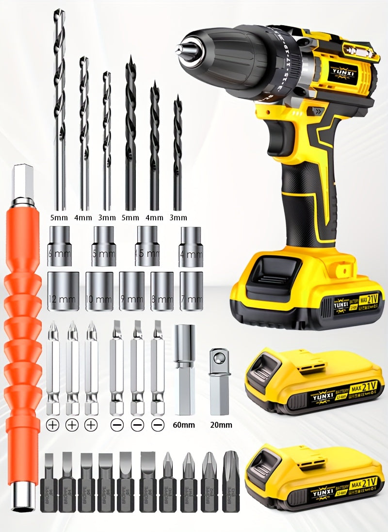 Cordless Drill Set with Work Light & Quick Charger – Multifunctional Rechargeable Wireless Portable Drill for Wood Metal Home Projects