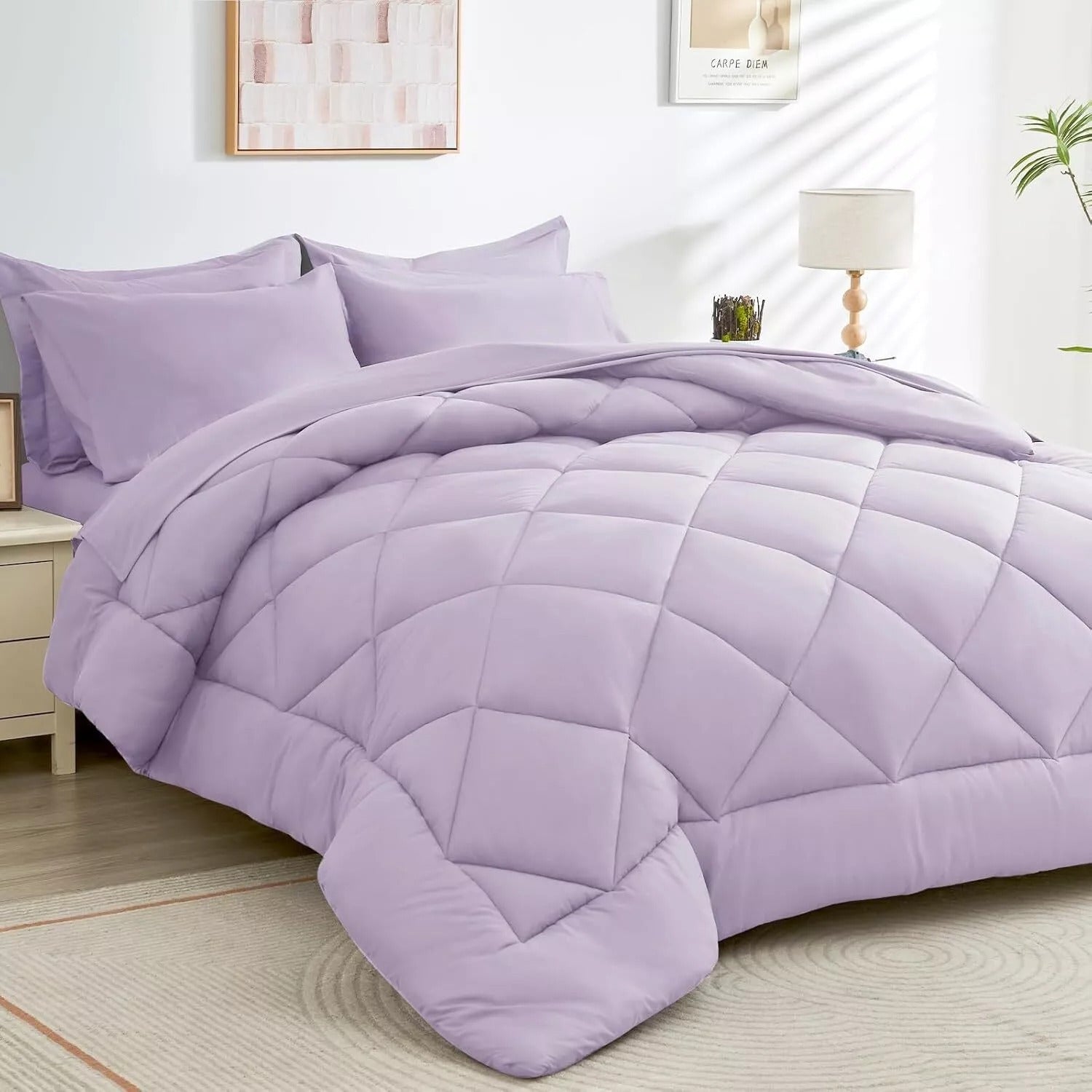 Navy Reversible Comforter Set 7pcs Queen – Fluffy Polyester Bed in a Bag, All-Season Bedding with Comforter, Fitted Sheet, Flat Sheet, Pillowcases & Shams
