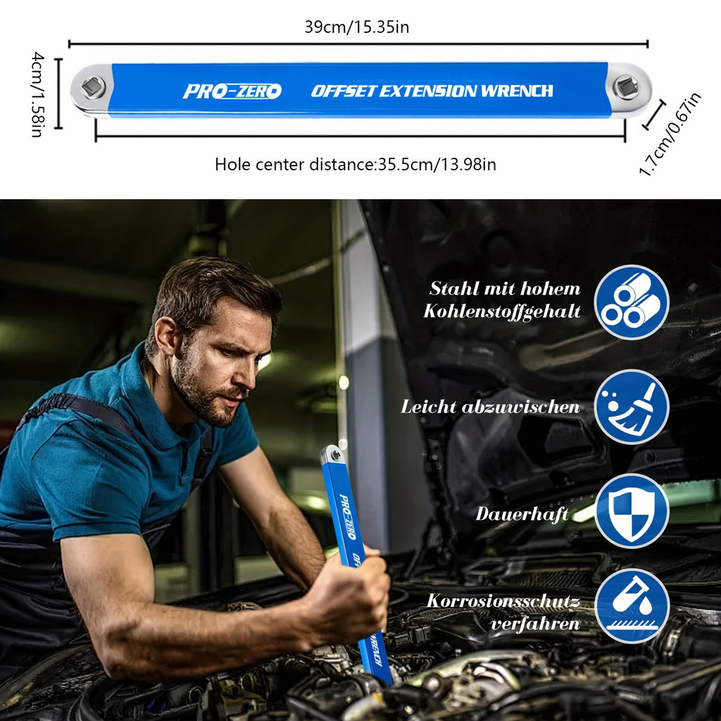2-in-1 Multi-Function Ratchet Offset Extension Wrench with 1/2", 1/4" and 3/8" Square Head Adapters for Tight Spaces, 180 Degree Swivel, High Torque, Non-Slip Handle, Durable Metal