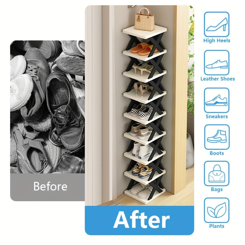 Space-Saving Foyer Shoe Rack 6-9 Tiers Shoe Rack for 9 Pairs of Shoes, Multifunctional Shoe Storage And Organizing, Black/White/Gray/Blue/Green Optional Narrow Design for Entrances, Hallways, Bedrooms, Closets, Hallways And Living Rooms