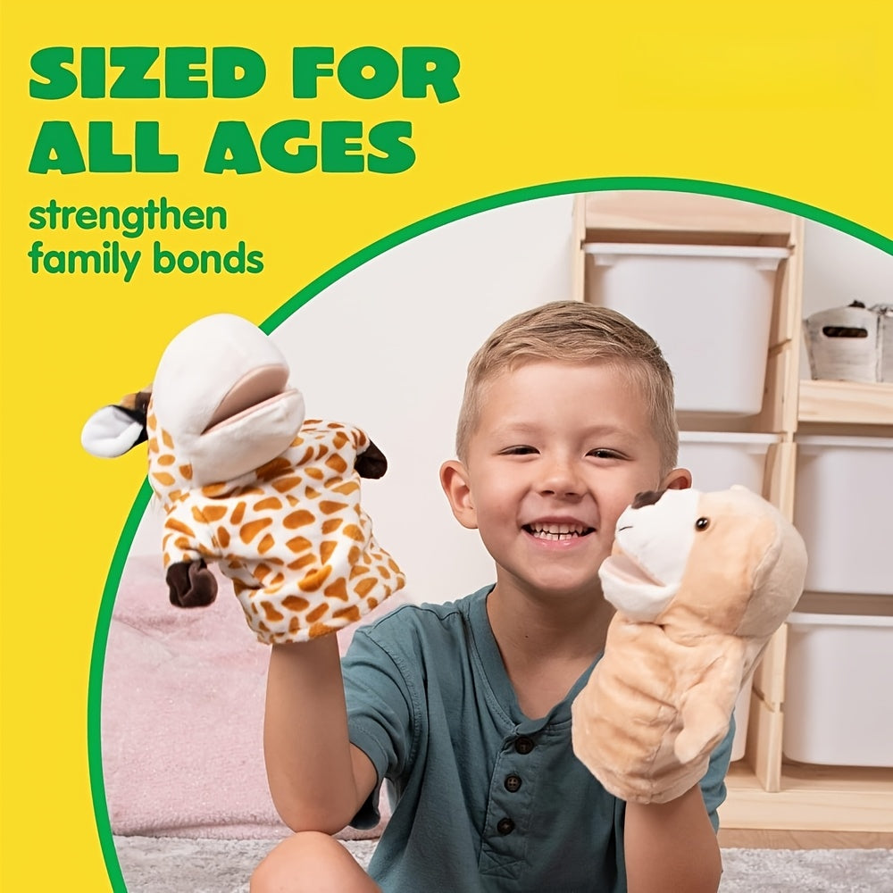 SYNCFUN 6pcs Kids Hand Puppet Set with Working Mouth, Animal Plush Toy Includes Elephant, Giraffe, Lion, Bear, Raccoon And Monkey for Show Theater, Birthday Gifts
