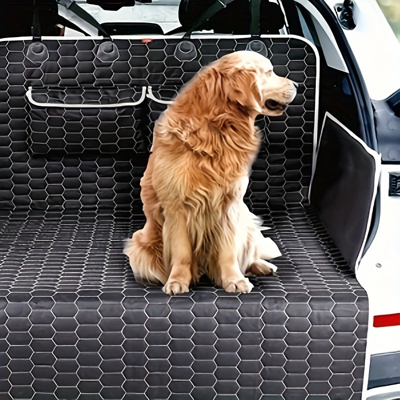 Waterproof Cargo Liner Trunk Cover For Pet Dog Cat With Bumper Flap Protector And 2 Large Storage Pockets Non-slip Cargo Cover Mat With Seat Strap And Buckles For Cars, SUV And Trucks