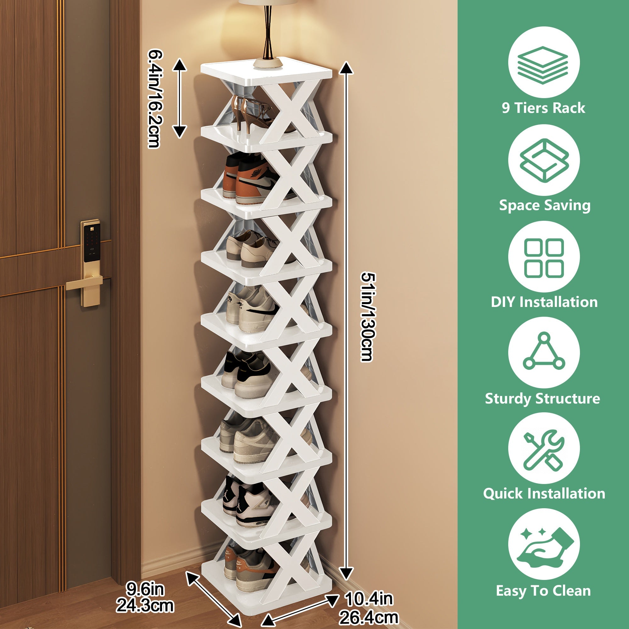 Foldable Shoe Rack – 6 or 9 Tier, Space-Saving Corner Organizer for Entryway & Closet