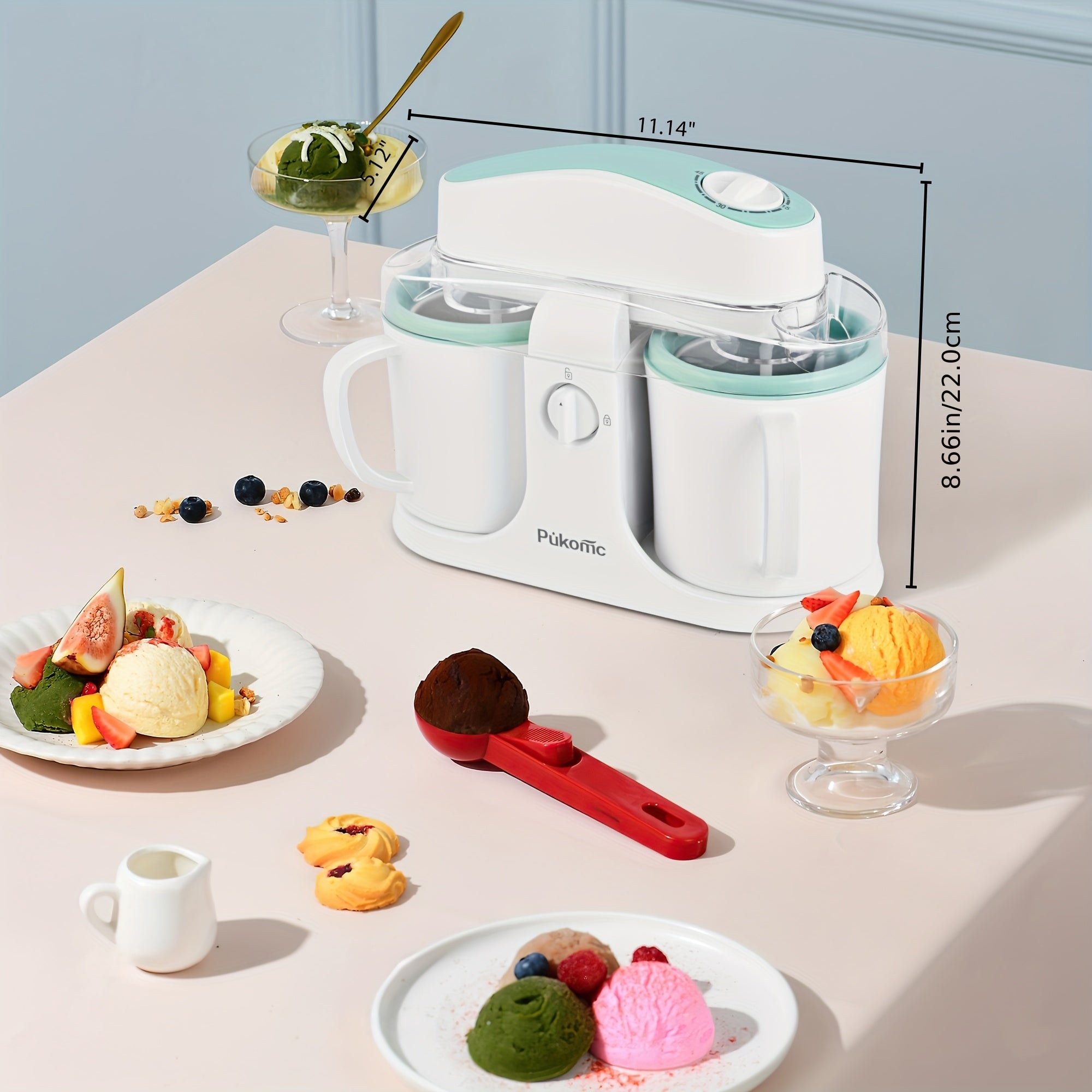Homemade Delicious Ice Cream, Frozen Yogurt, And Fruit Smoothies, Easy to Make. 33.81oz Dual-cup Design, Detachable for Convenient Operation And Easy Cleaning, The Perfect Christmas Gift Choice!