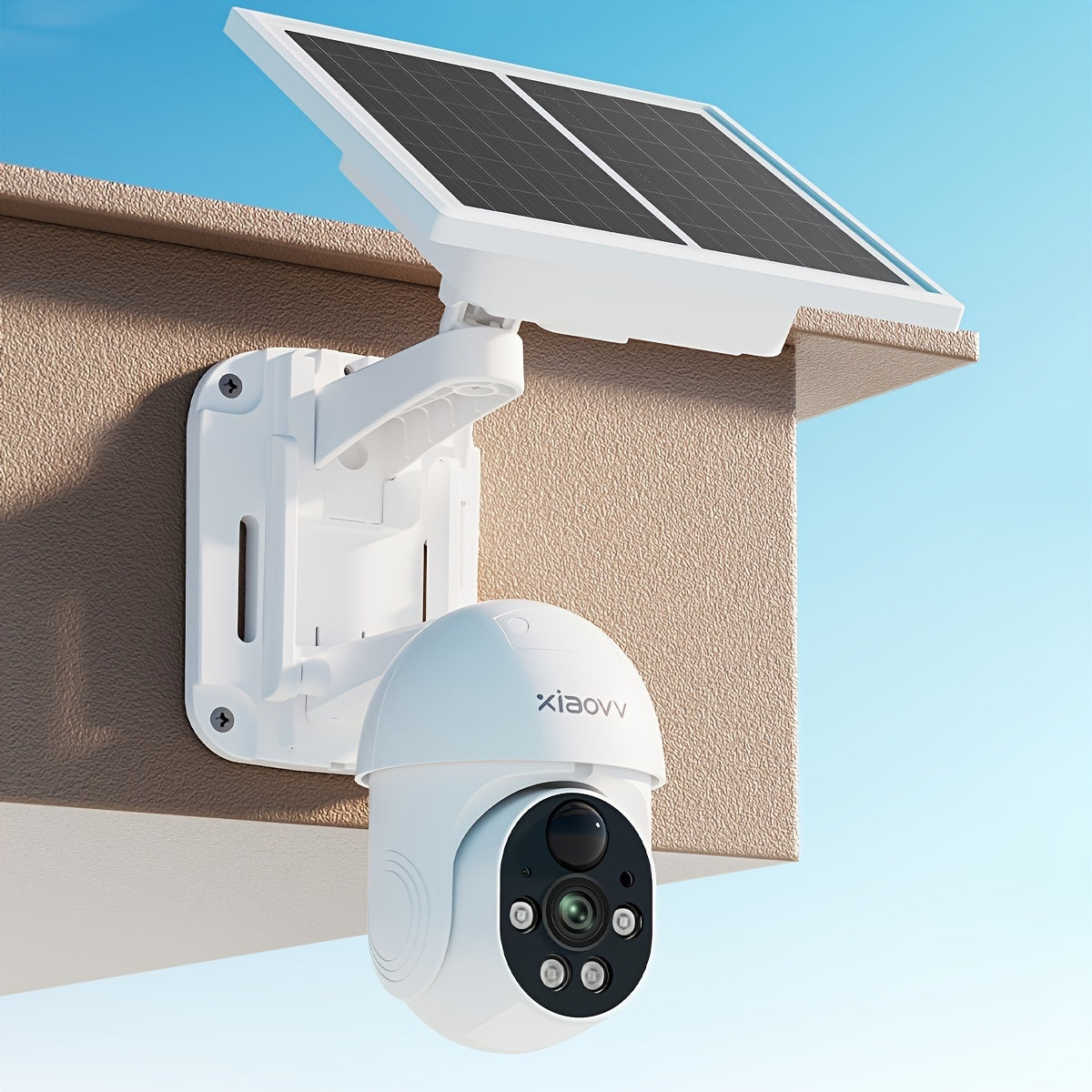 XIAOVV Solar Security Camera 360° PTZ Battery Powered Outdoor Wireless Monitoring Camera with Motion Detection Alerts, 2.4Ghz WiFi Connect, Color Night Vision, Two-Way Audio, for Home/Business Surveillance, Sleek Design, Durable Construction