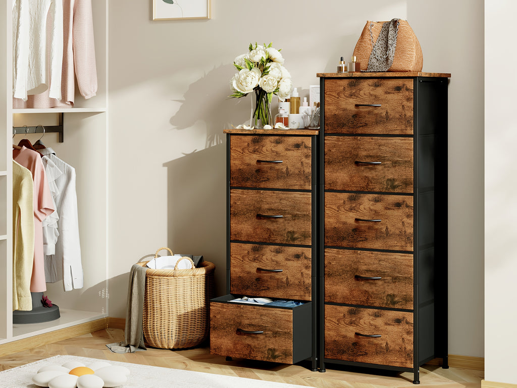 EUNOS Tall Dresser for Bedroom with 5 Drawers, Storage Chest Of Drawers with Removable Fabric Bins for Closet Bedside Laundry Living Room Entryway Hallway