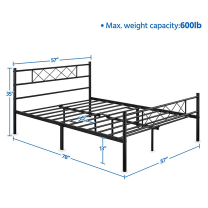 Metal Platform Bed Frame with Cross Design Headboard and Footboard - Industrial Style, 12 Metal Slats, Under-Bed Storage, Twin Full Queen, Black or White, for Bedroom Dorm Apartment Canada