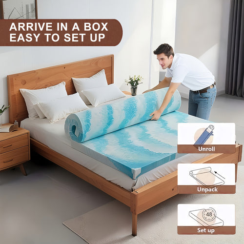 2-Inch Cooling Gel Memory Foam Mattress Topper – Soft Gel-Infused Breathable Bed Topper Pad for Better Sleep, Fits Twin Twin XL Full Queen King, Great for Bed Sofa RV Camper – Blue
