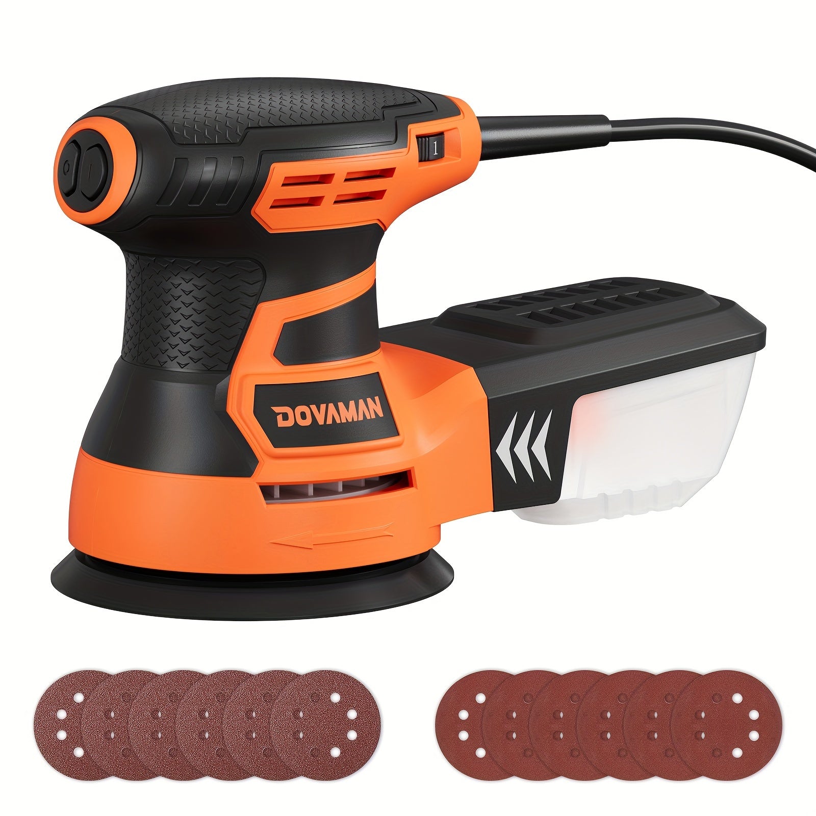ROS01A Orbital Sander, 3A Random Orbit Sander, 6 Variable Speeds, Up to 13000 Rpm, 12pcs Sandpapers, 5in Sanding Pad, Dust Collection, Electric Sander Perfect for Woodworking