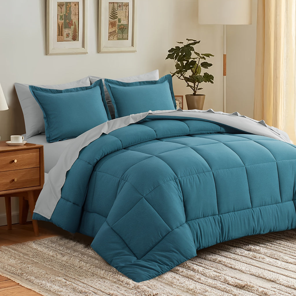 7pcs Luxurious Reversible Bedding, Soft Microfiber, Lightweight, Breathable, Easy to Care for - Includes Comforter, Flat Sheet, Fitted Sheet, And Pillowcases, Perfect As Gifts for The Family, Suitable for All Seasons