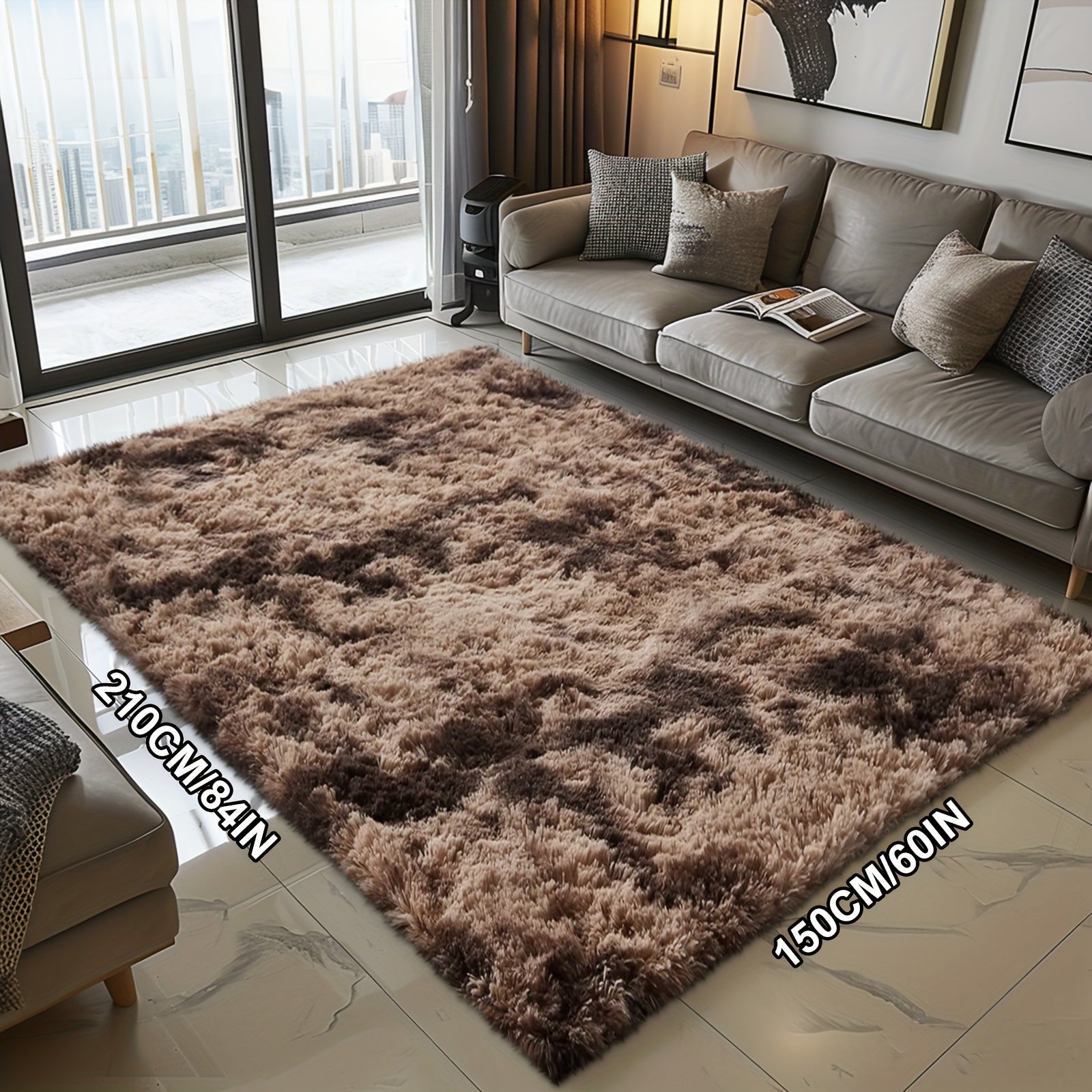 Fluffy Soft Area Rug – Luxury Non-Slip Indoor Carpet for Living Room, Bedroom & Home Decoration, Ultra-Plush Floor Rug, 7 Colours & 5 Sizes, Tie-Dye Black White Navy Blue Grey