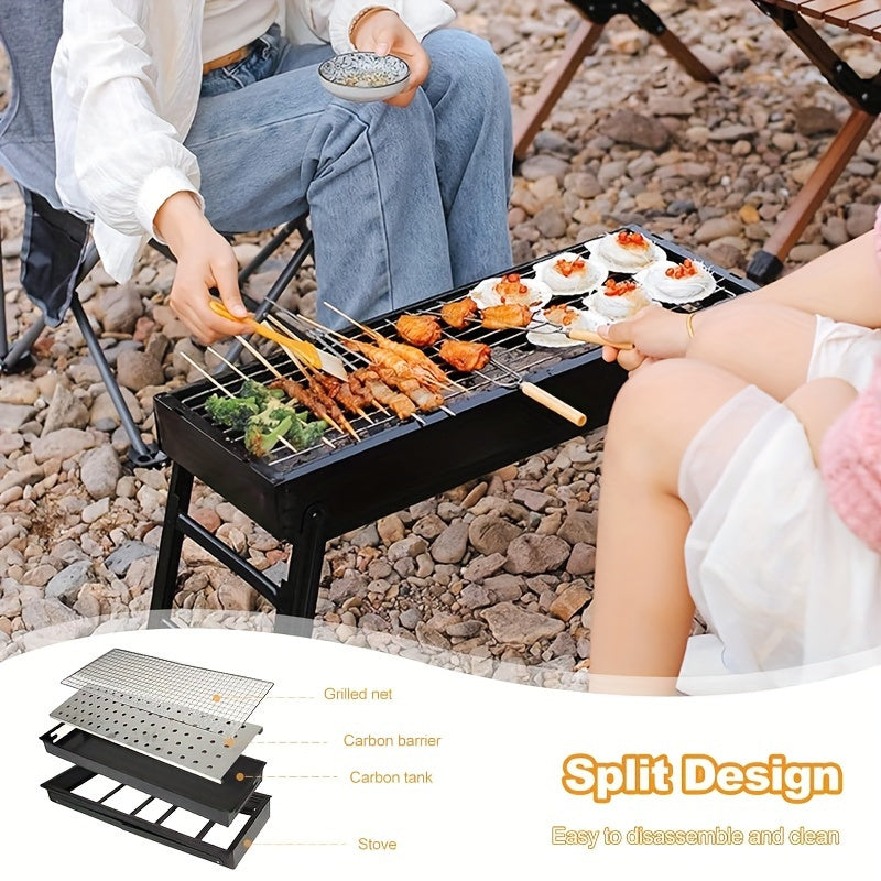 Heavy-Duty Portable Stainless Steel Charcoal Grill with Foldable Legs - Compact BBQ Stove for Camping, Picnic, Backyard | Ideal for Adults, Fast-Ignition Campfire Grill with Carrying Case, Polished Finish, Outdoor Cooking Grill|Foldable Legs Design|Durabl