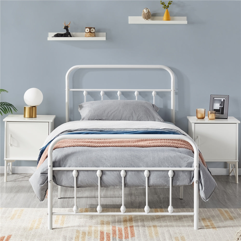 Farmhouse Iron Platform Bed Frame High Headboard Footboard Slatted Base 800 lb No Box Spring Underbed Storage - ALDEN DESIGN Classic Bed, Black White, Twin Full Queen, Canada