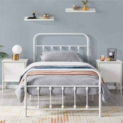 Farmhouse Iron Platform Bed Frame High Headboard Footboard Slatted Base 800 lb No Box Spring Underbed Storage - ALDEN DESIGN Classic Bed, Black White, Twin Full Queen, Canada