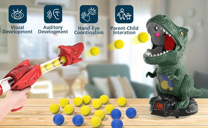 Dinosaur Shooting Game Toy with 48 Bullets, 2 Launchers & Goggles – Movable Dino with Sound, Light & Spray Effect, Interactive Outdoor Toy for Boys Ages 3 and Up
