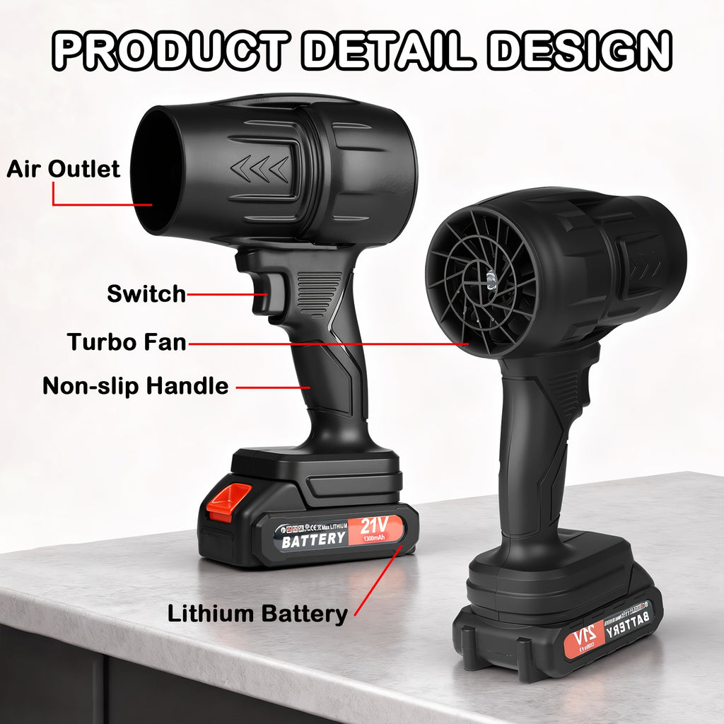 21V Electric Cordless Leaf Blower, Handheld High-Power Air Blower, Equipped with Lithium Battery, Lightweight And Portable, Powerful, Suitable for Patios, Outdoors, Gardens, Indoors, And Cars