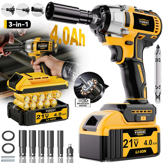 Cordless Impact Wrench Set, 21V Electric Impact Wrench, Lithium Battery Wrench, Battery-Powered Brushless Impact Wrench with Quick Charger, Suitable for Car Tires And Household Use