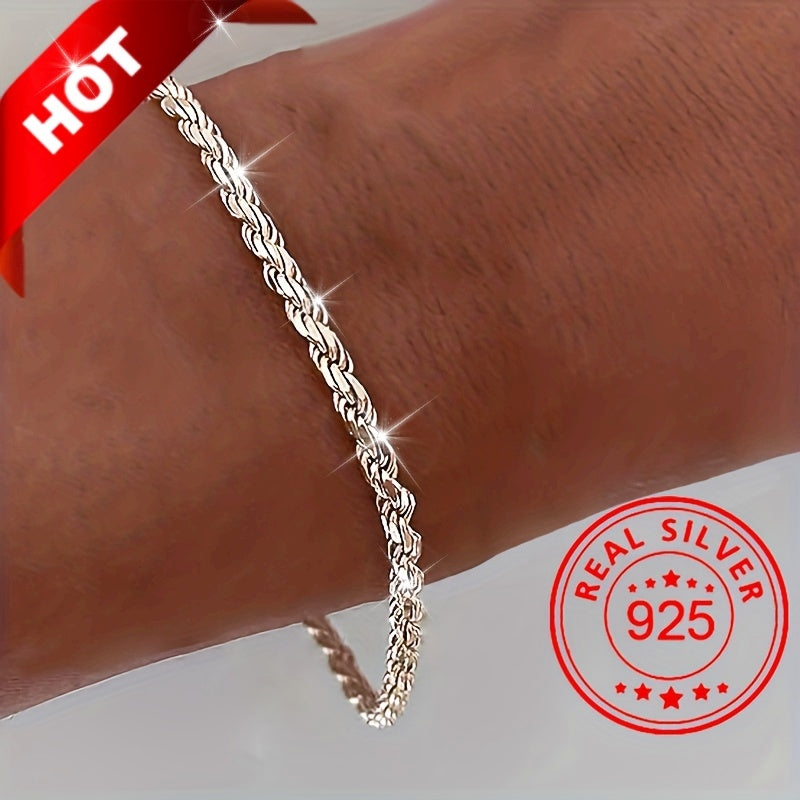 925 Sterling Silvery Twisted Classic Bracelet Silvery Bracelet Daily Wear Accessories