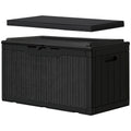GUNJI 100 Gallon Deck Box with Cushion, Outdoor Resin Large Storage Box Lockable Waterproof & UV Resistant Outdoor Storage Bench for Patio Furniture, Garden Tools, Pool Supplies, Box,Cabinet,Rack for Outdoor Storage