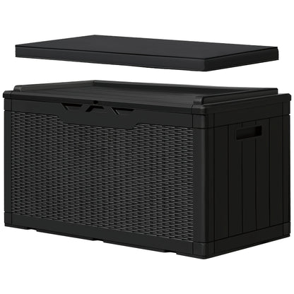Outdoor Deck Box with Cushion 100 Gallon Lockable Waterproof UV-Resistant – GUNJI Large Resin Storage Bench for Patio, Garden Tools & Pool Supplies, Outdoor Storage Cabinet Canada, Black