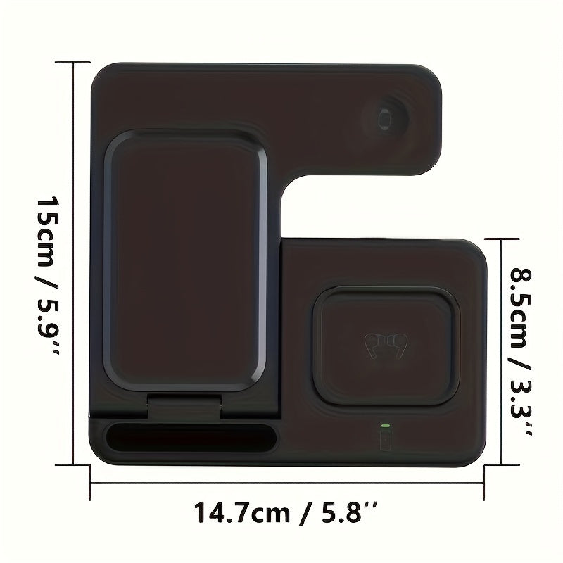 3 in 1 Wireless Charging Station, Fast Charger Stand Compatible For iPhone17/16/15/14/13/12 Series, For iWatch 10/9/8/7/SE & For AirPods 4/3/2/Pro, Anti-Slip Fast Charging Dock, Space-Saving All-in-One Charging Station, Ideal for Bedroom, Office & Travel,