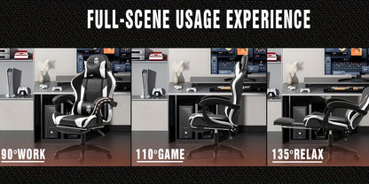 Gaming Chair with Footrest, Headrest & Lumbar Support – Ergonomic Computer Chair Height Adjustable 360° Swivel, High-Back Video Game Seat for Home Office & Gaming Setup, Black White Red Blue Purple