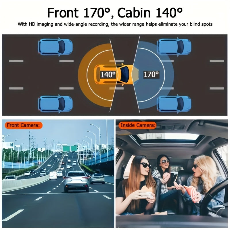 [ Triple Camera Dash Cam with Dual Front & Inside Car & Reversing Camera-Dash Camera for Cars] WIFI, G-Sensor, Loop Recording, Night Vision, Motion Detection, Parking Monitoring - for Taxi, Truck, SUV, Sedan - Car Accessories, 16GB/32GB(optional)