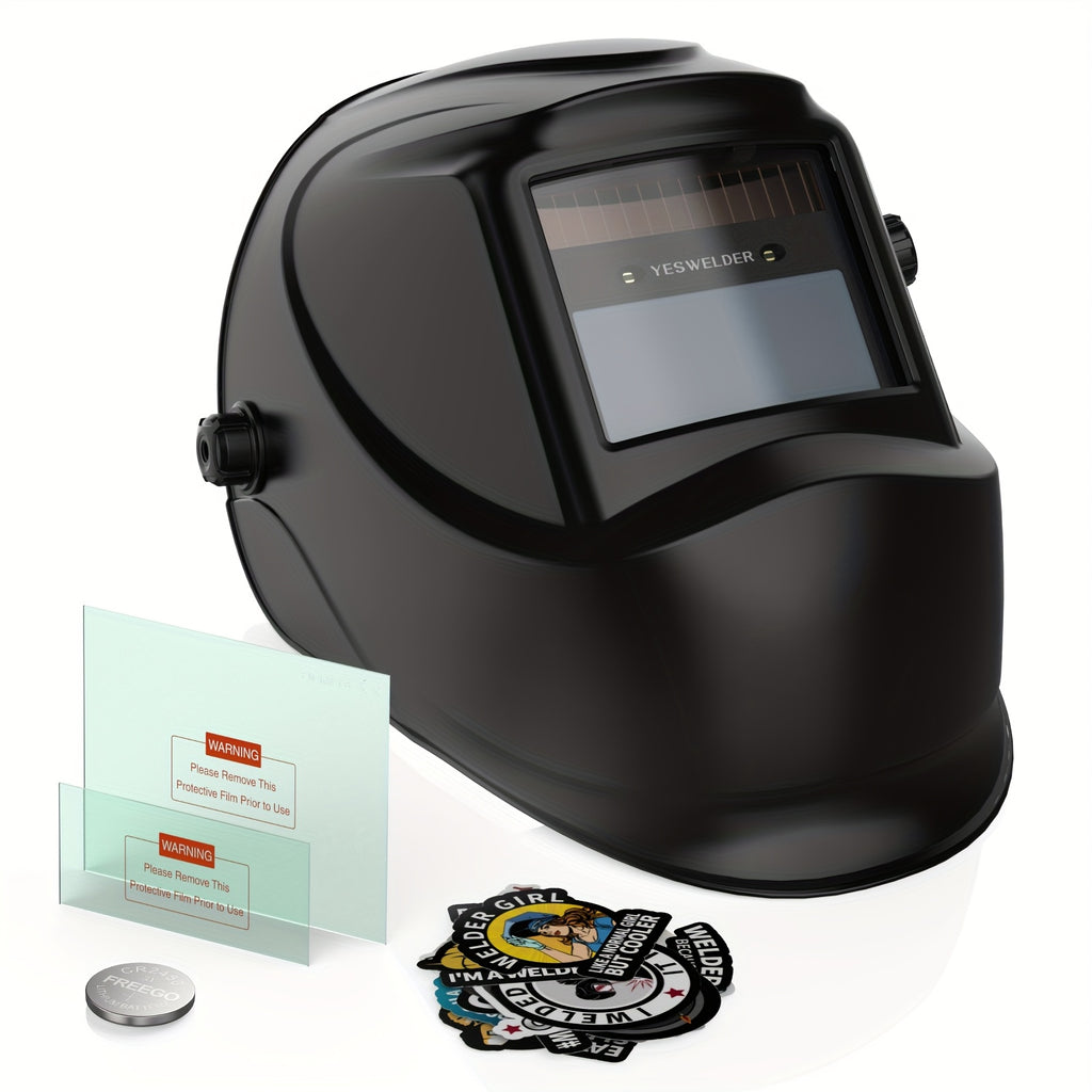 YESWELDER Solar-Powered Welding Helmet with True Color Auto Darkening, Wide Shade Range 4/9-13 for TIG, MIG, And ARC Welding, Model LYG-L500A