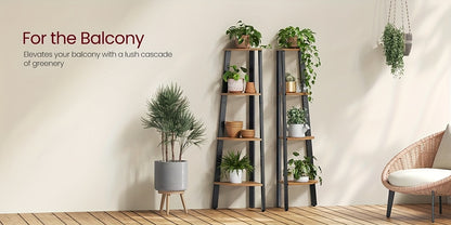 4-Tier Industrial Corner Shelf Plant Stand with Steel Frame - Corner Bookshelf Storage Shelving Unit Rustic Brown Black for Living Room Office Hallway Bedroom Canada
