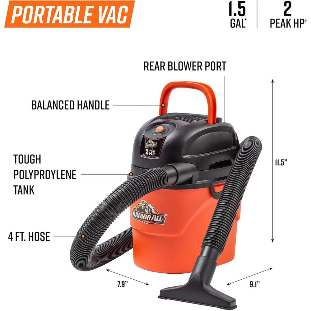 Wet Dry Vacuum Cleaner 1.5 Gallon 2 Peak HP 600W with Blower Function, Crevice Tool, Utility Nozzle, 10-Ft Reach, Wall Mountable – Shop Vac for Car, Garage, Workshop & Home