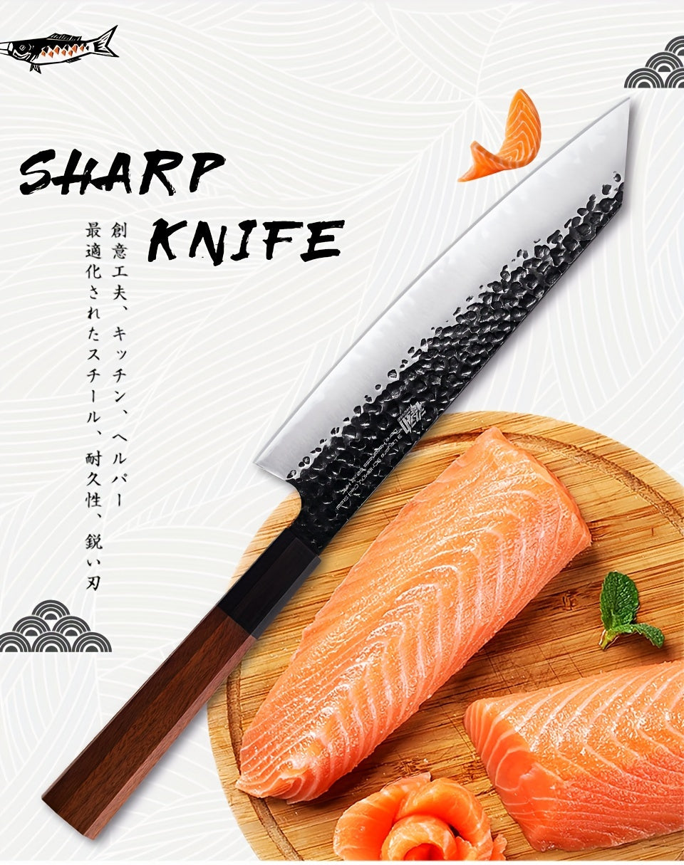 1pc 9-Inch Kiritsuke Chef Knife, Japanese Hand-Forged Professional Sharp Kitchen Knife, 9Cr18MoV Triple-Layered Steel Meat Vegetable Sushi Knife for Cutting Meat, Vegetables, Fruits, Seafood, and Sushi, Ergonomic Solid Wood Handle with Gift Box